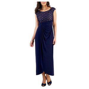 Connected Long Dress 10 Navy Blue Stretch Wedding Party Cruise Washable NEW